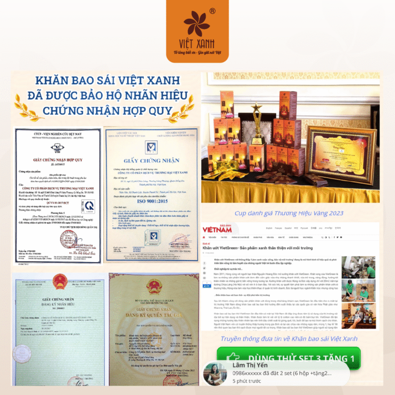 Khăn Ướt Bao Sái Ban Thờ Việt Xanh Bản VIP