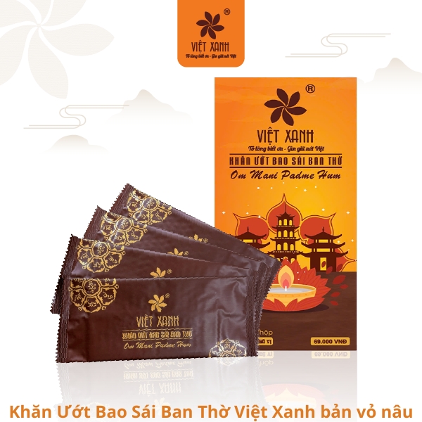 khăn ướt bao sái ban thờ Việt Xanh bản vỏ nâu