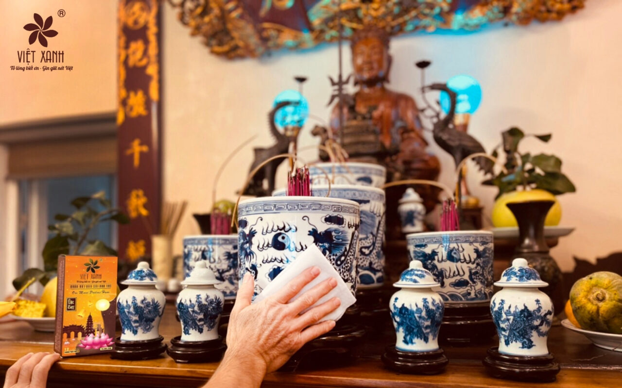 khăn lau ban thờ Việt Xanh bản vip