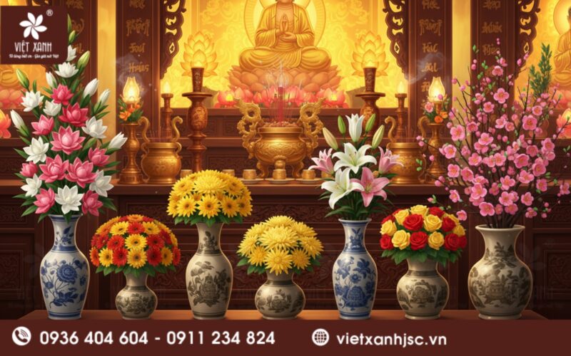 cách cắm hoa ban thờ