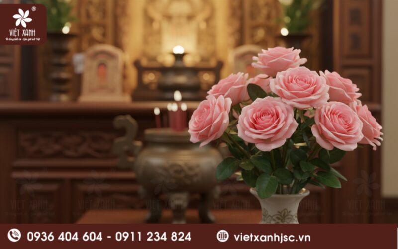 cách cắm hoa hồng ban thờ