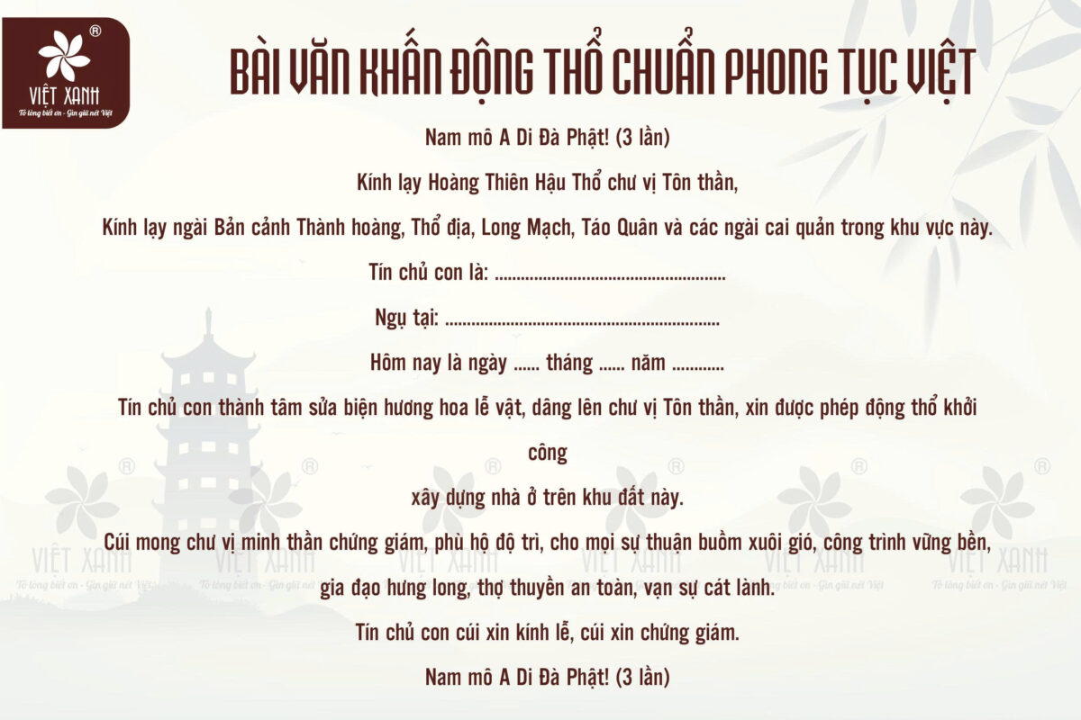 Bài văn khấn động thổ chuẩn phong tục Việt