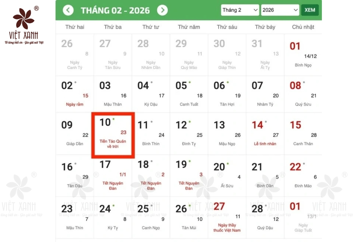Lễ ông Công ông Táo năm 2026 là ngày nào dương lịch?