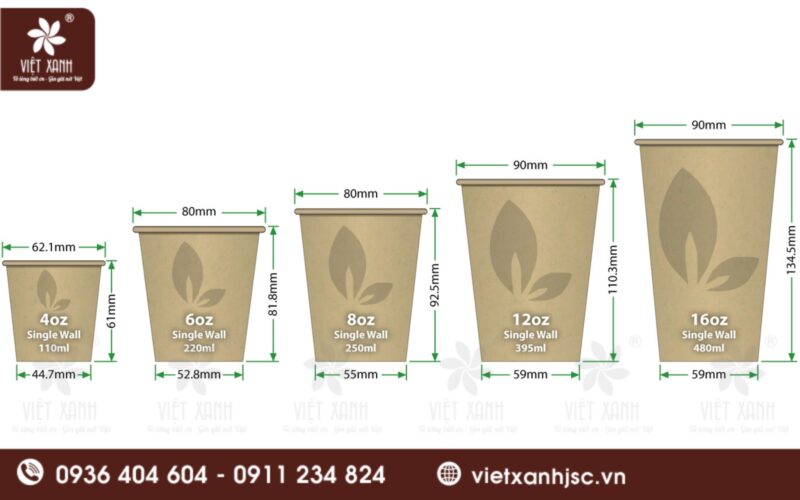 kích thước ly giấy chuẩn