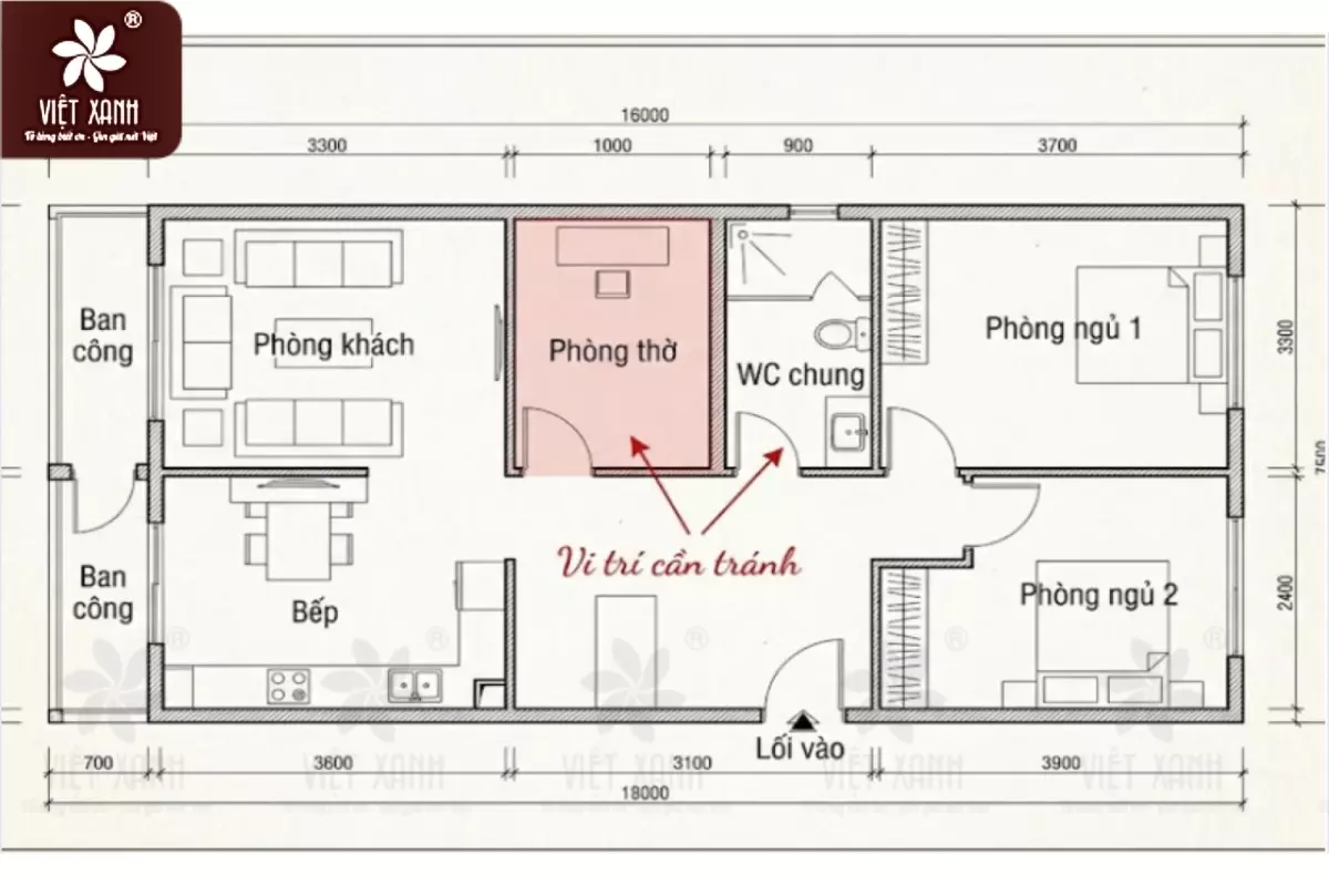 không bố trí bàn thờ sát hoặc đối diện nhà vệ sinh