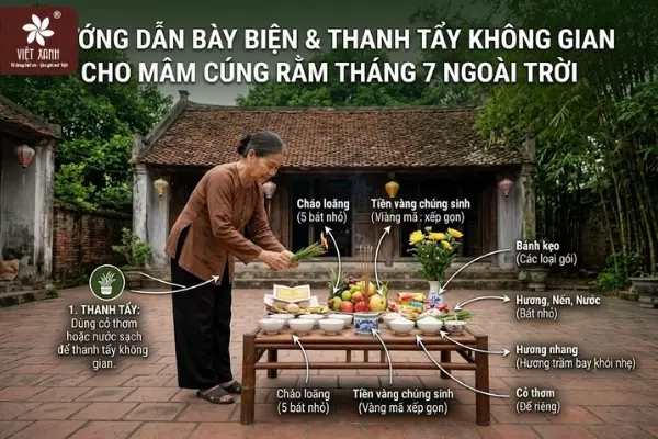 Cách bày biện và thanh tẩy không gian cho mâm cúng rằm tháng 7 ngoài trời