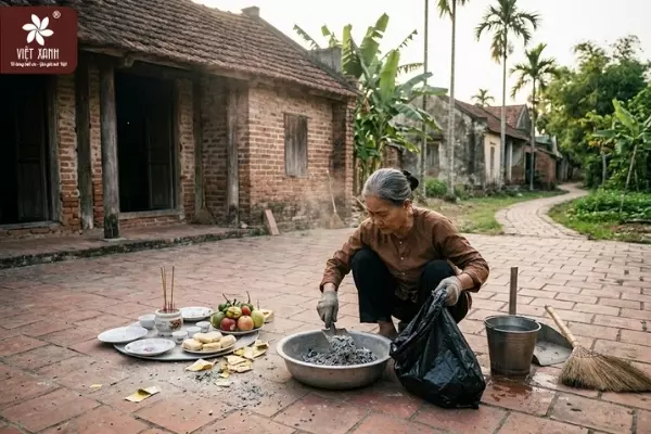 Cách xử lý an toàn sau khi cúng xong mâm cúng rằm tháng 7 ngoài trời