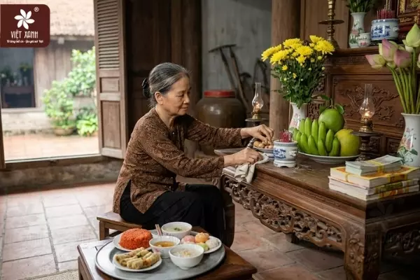 Chuẩn bị không gian thờ tự trước khi dâng mâm cúng chay rằm tháng 7
