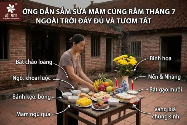 Hướng dẫn sắm sửa mâm cúng rằm tháng 7 ngoài trời đầy đủ và tươm tất