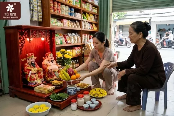 Cách sắp xếp các vật phẩm quanh tượng Thần Tài và Ông Địa