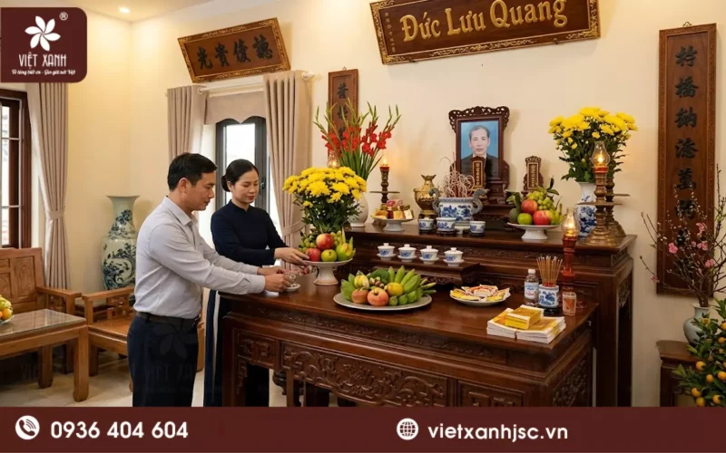 Hướng dẫn chi tiết sơ đồ sắp xếp bàn thờ gia tiên chuẩn phong thủy rước lộc
