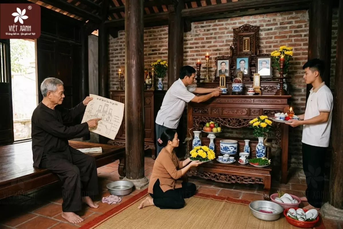 Sơ Đồ Bài Trí Bàn Thờ Gia Tiên Chi Tiết (Theo Lớp Lang, Ý Nghĩa)
